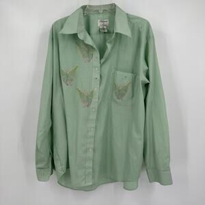Fabrizio by Ativa Womens Shirt Size XXL Green Stripe Vintage Y2K Butterflies